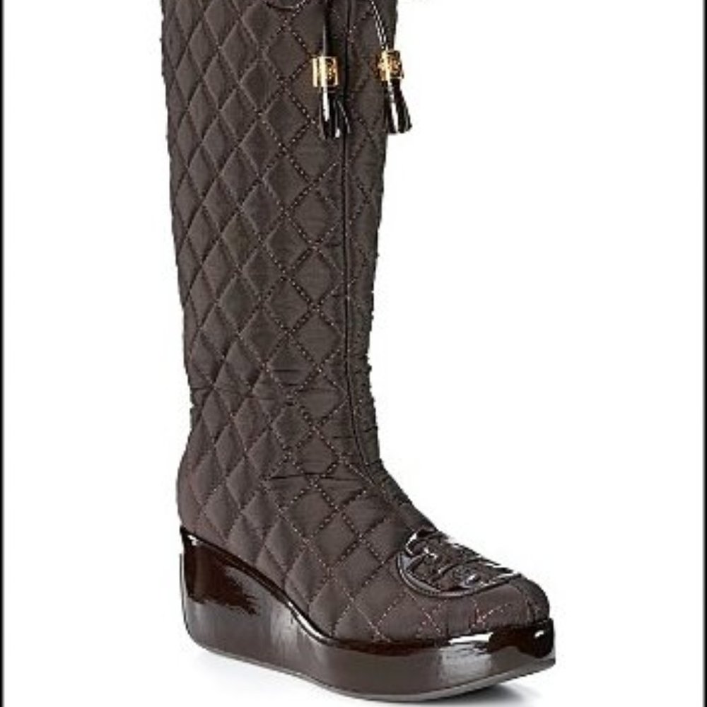 Tory Burch Gigi Nylon Quilted Tall wedge boots SZ 7M